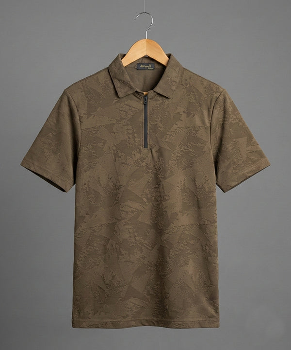 Men's T-Shirt Collar Brown Zip Style Tsh-7024
