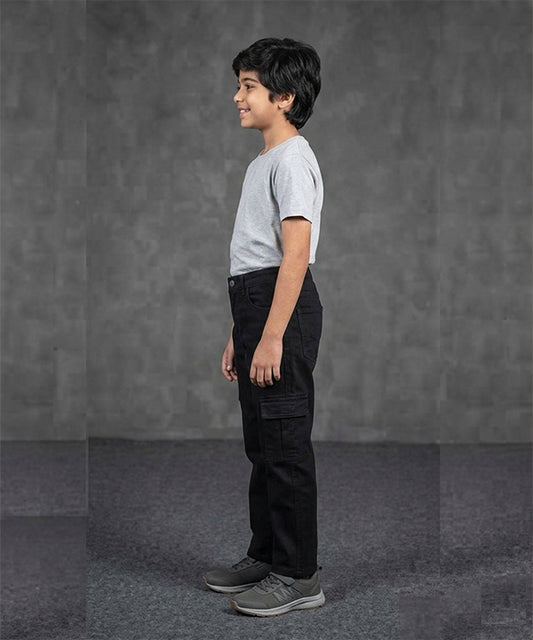 Boys Black Carpenter Straight Cargo Pants- Bjp-0300