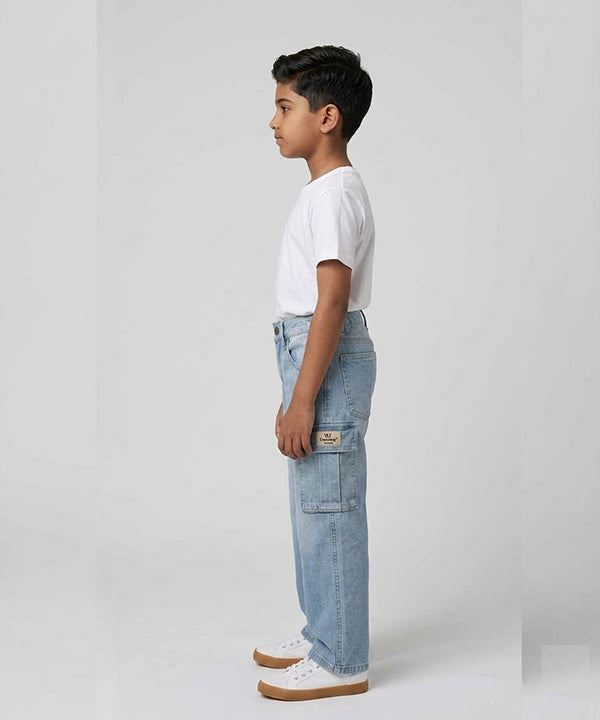 Boys Comfortable Relaxed Fit Baggy Denim jeans - Ice Blue Bjp-0291