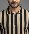 MEN'S T-SHIRT COLLAR BEIGE STRIPE TSH-7160