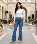 HR Clothing Women's Bell Bottom Denim Jeans-LJP-0084–Blue