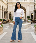 HR Clothing Women's Bell Bottom Denim Jeans-LJP-0084–Blue