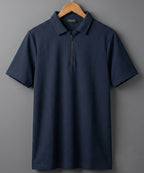 Men's T-Shirt Collar Navy Zip Style Tsh-7023
