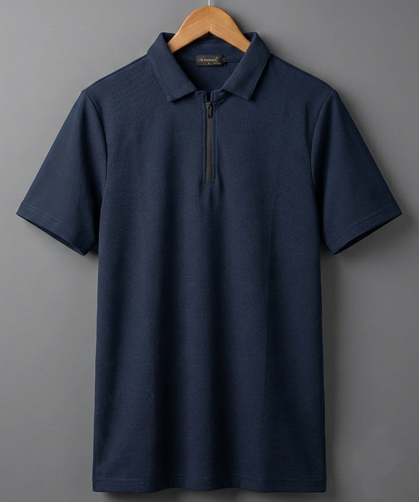 Men's T-Shirt Collar Navy Zip Style Tsh-7023
