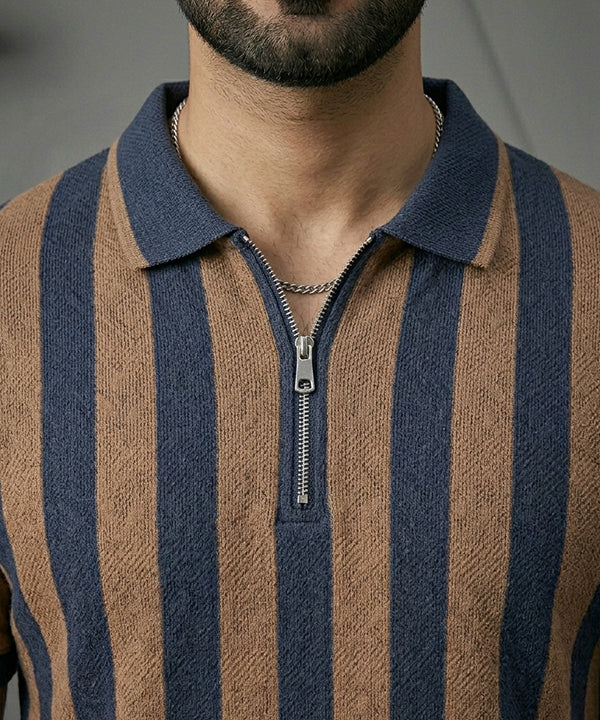MEN'S T-SHIRT COLLAR NAVY STRIPE Old Money TSH-7160
