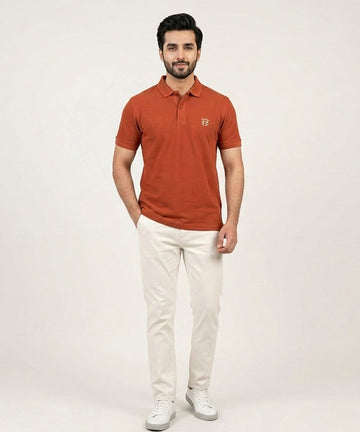 Premium Ribbed Collar Polo T-Shirt Rust TSH-7162