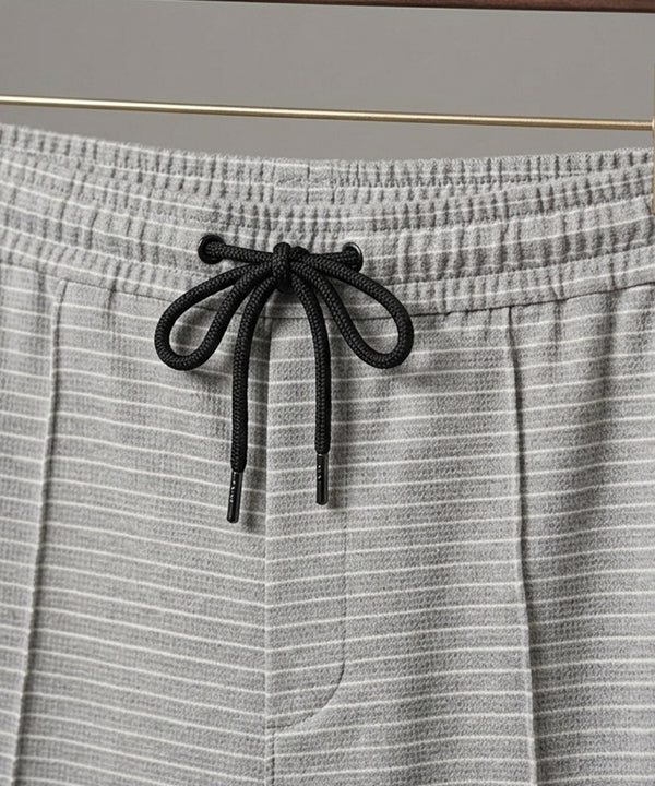 Men’s Pinstripe Drawstring Co-Ord Suit– Relaxed Fit- Grey Stripe