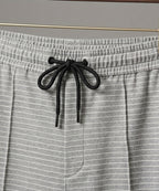 Men’s Pinstripe Drawstring Co-Ord Suit– Relaxed Fit- Grey Stripe