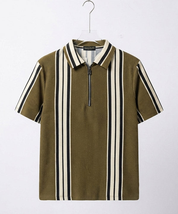 MEN'S T-SHIRT COLLAR GREEN STRIPE Old Money TSH-7161