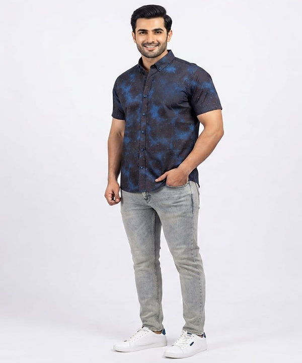 Men's Casual Printed Blue Half Sleves Shc-1778