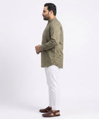Men's Over Size Casual Shirt - Texture Green Shc-1391 ORG