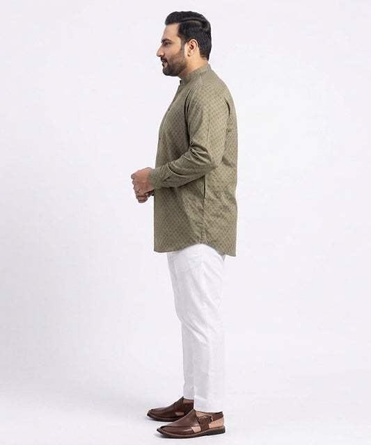 Men's Over Size Casual Shirt - Texture Green Shc-1391 ORG