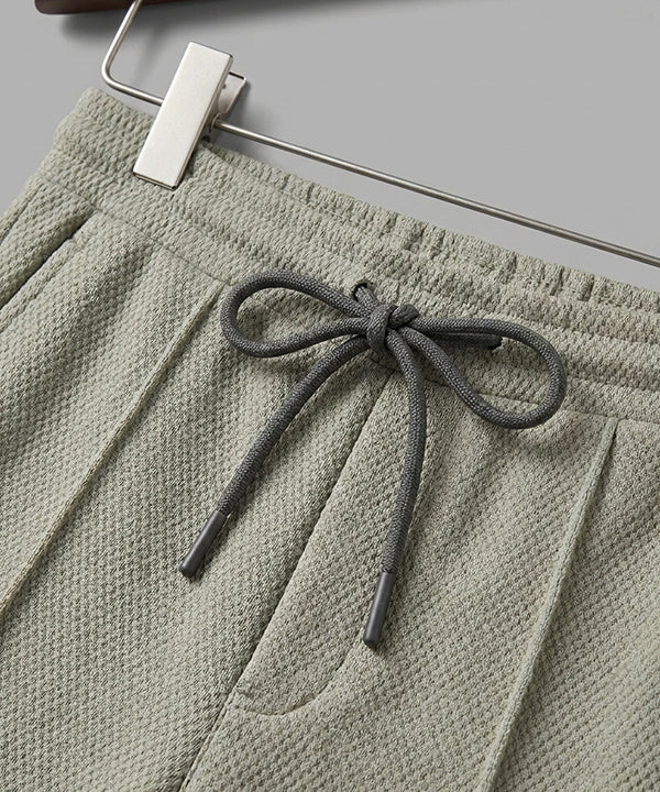 Waffle Knit Elastic Waist Trousers - Green Lwr-0694