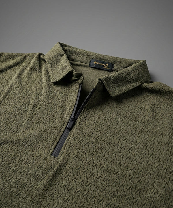 Men's T-Shirt Collar Green Zip Style Tsh-7021