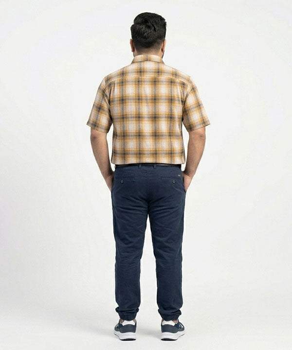 Men's  Over Size Casual Yellow Chk Half Sleves Shc-2080