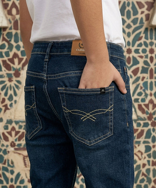Boys Navy Blue Stretch Denim Jeans- Bjp-0302