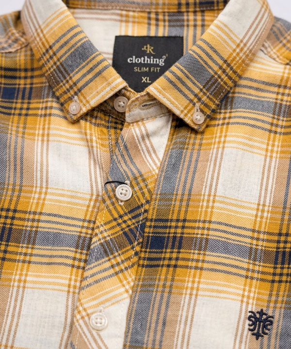 Men's  Over Size Casual Yellow Chk Half Sleves Shc-2080