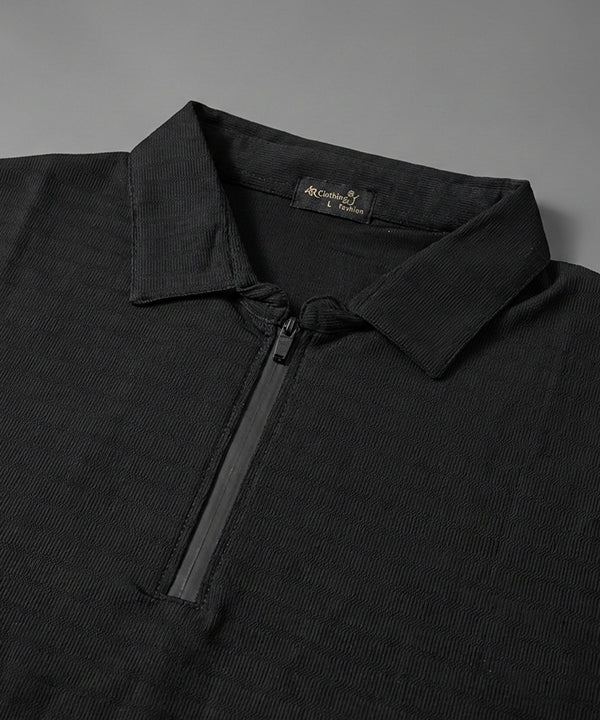Men's T-Shirt Collar Black Zip Style Tsh-7026