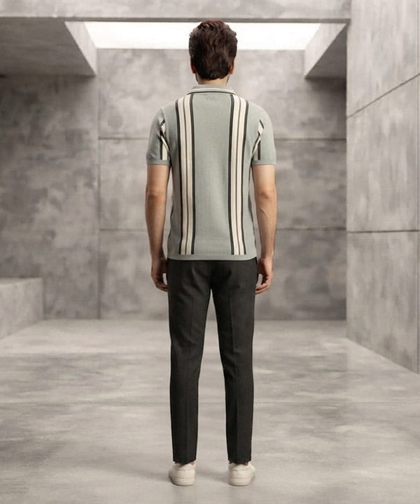 MEN'S T-SHIRT COLLAR GREY STRIPE Old Money TSH-7161