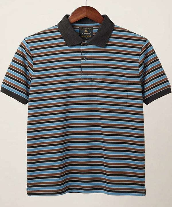 MEN'S T-SHIRT COLLAR MAROON STRIPE OLD MONEY TSH-5916
