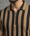 MEN'S T-SHIRT COLLAR BROWN STRIPE TSH-7160