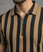 MEN'S T-SHIRT COLLAR BROWN STRIPE Old Money TSH-7160