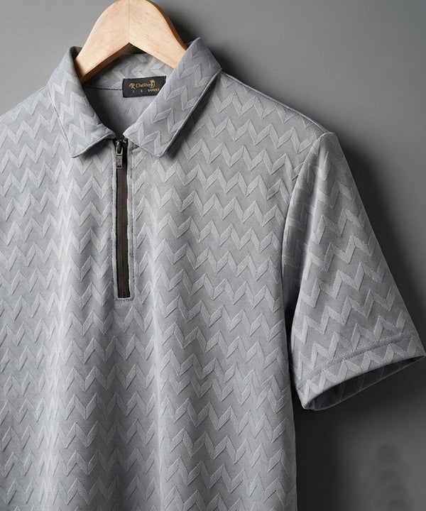 Men's T-Shirt Collar Grey Zip Style Tsh-7022