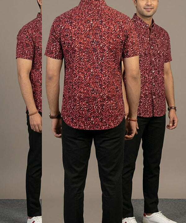 Men's Casual Printed Maroon Half Sleves Shc-1778