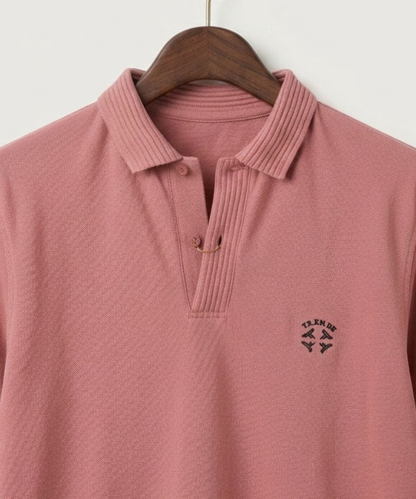Premium Ribbed Collar Polo T-Shirt Pink TSH-7162