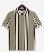 MEN'S T-SHIRT COLLAR BEIGE STRIPE Old Money TSH-7161