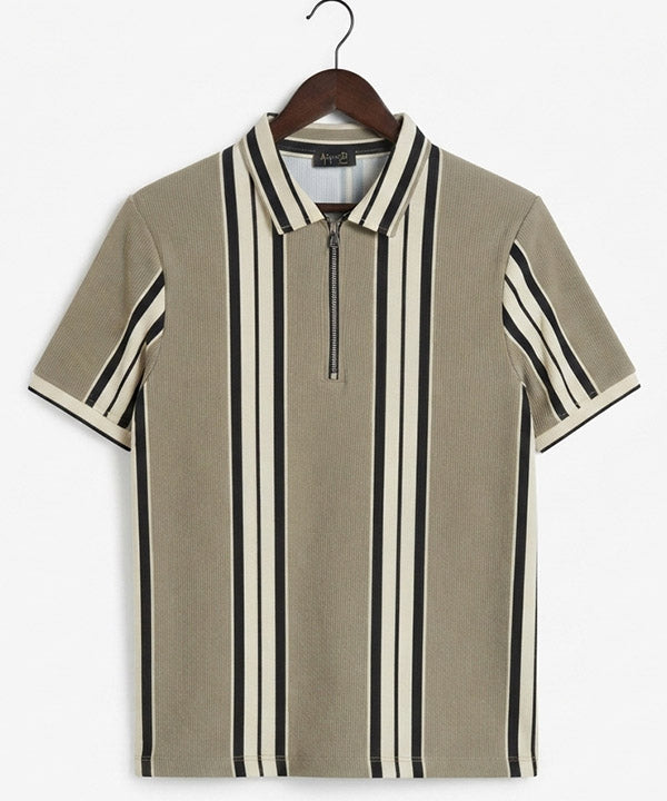 MEN'S T-SHIRT COLLAR BEIGE STRIPE Old Money TSH-7161