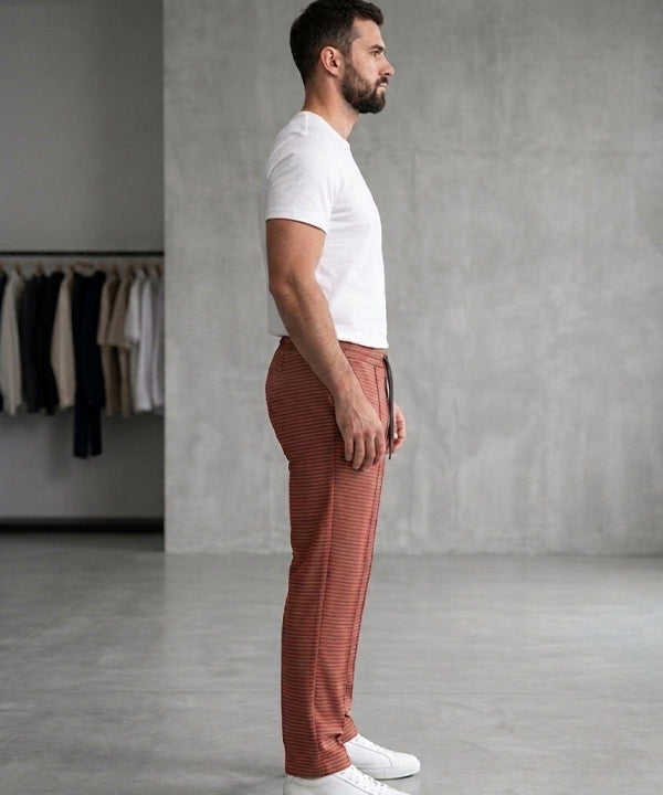 Men’s Pinstripe Drawstring Smart Baggy Trousers– LWR-0688 Maroon Stripe