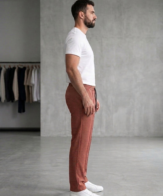 Men’s Pinstripe Drawstring Baggy Trousers– LWR-0688 Maroon Stripe