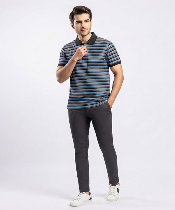 MEN'S T-SHIRT COLLAR MAROON STRIPE OLD MONEY TSH-5916