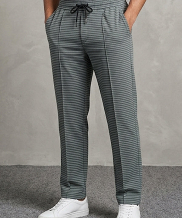 Men’s Pinstripe Drawstring Co-Ord Suit– Relaxed Fit- Green Stripe
