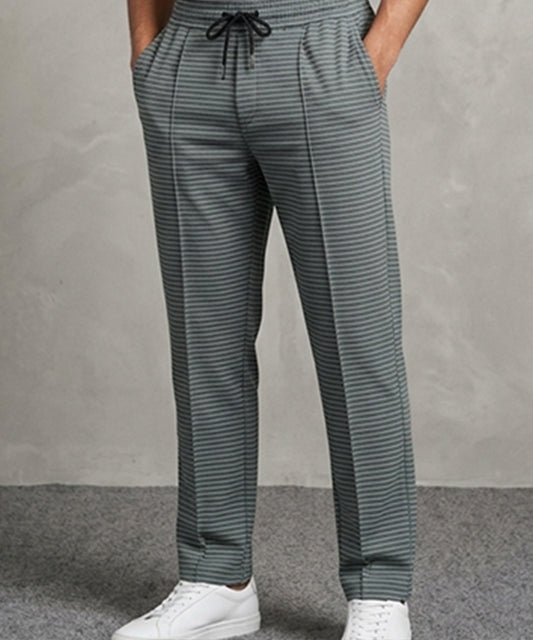 Men’s Pinstripe Drawstring Co-Ord Suit– Relaxed Fit- Green Stripe