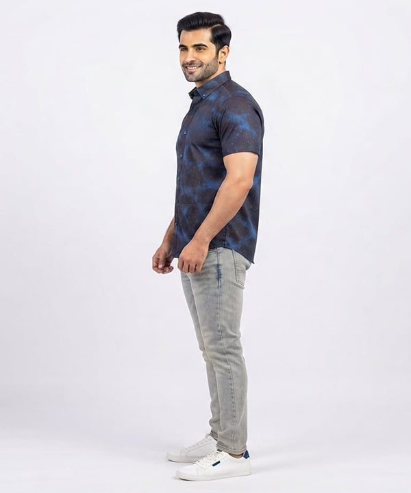 Men's Casual Printed Blue Half Sleves Shc-1778