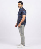 Men's Casual Printed Blue Half Sleves Shc-1778