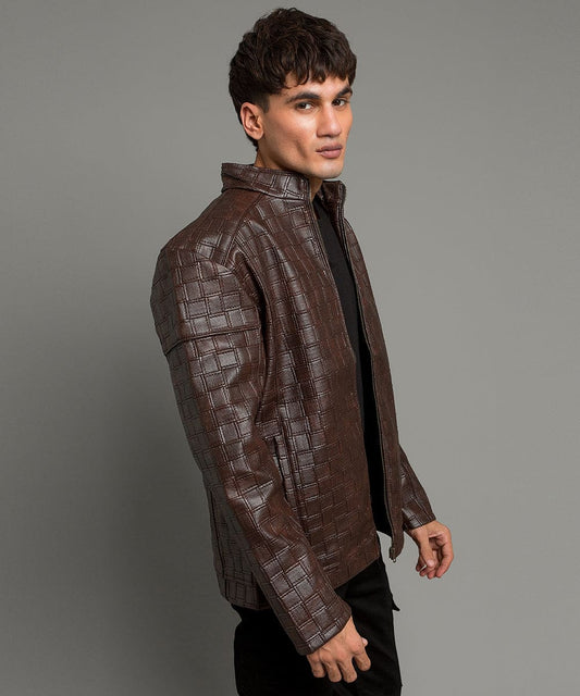 HR Clothing Men's Leather Jacket - Coffee