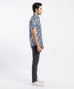 Men's Casual Printed Blue Half Sleves Shc-1776 (H)