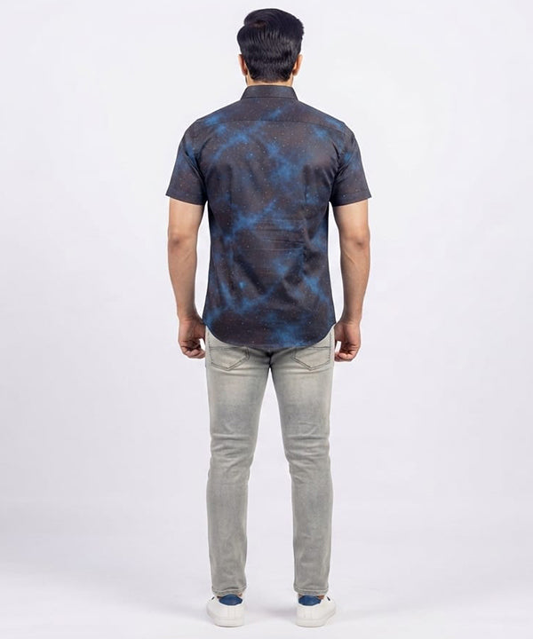 Men's Casual Printed Blue Half Sleves Shc-1778