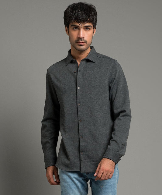 HR Clothing Men's Casual Textured Shirt - Dark Grey