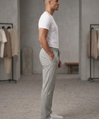 Men’s Pinstripe Drawstring Smart Baggy Trousers- LWR-0688 Grey Stripe