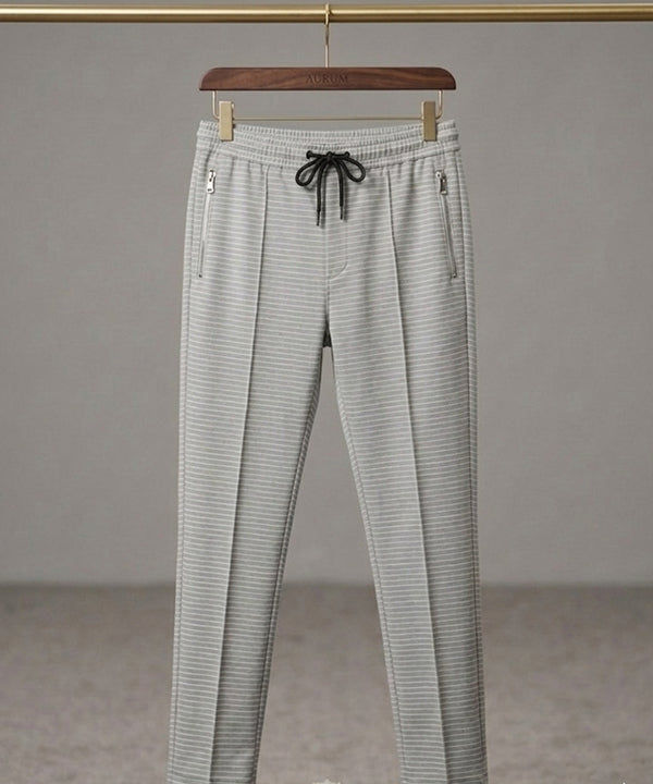 Men’s Pinstripe Drawstring Smart Baggy Trousers- LWR-0688 Grey Stripe