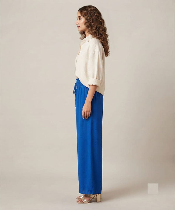 Women's Western Casual Blue Palazzo Trousers LPZ-0058
