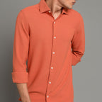 HR Clothing Men's Casual Textured Shirt - Orange