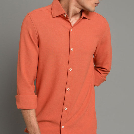 HR Clothing Men's Casual Textured Shirt - Orange