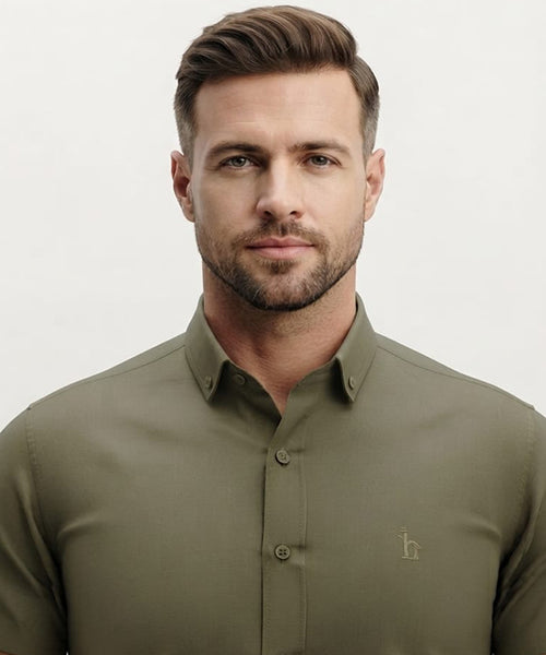 Men's Casual Green Half Sleves Shc-1845 ( H )