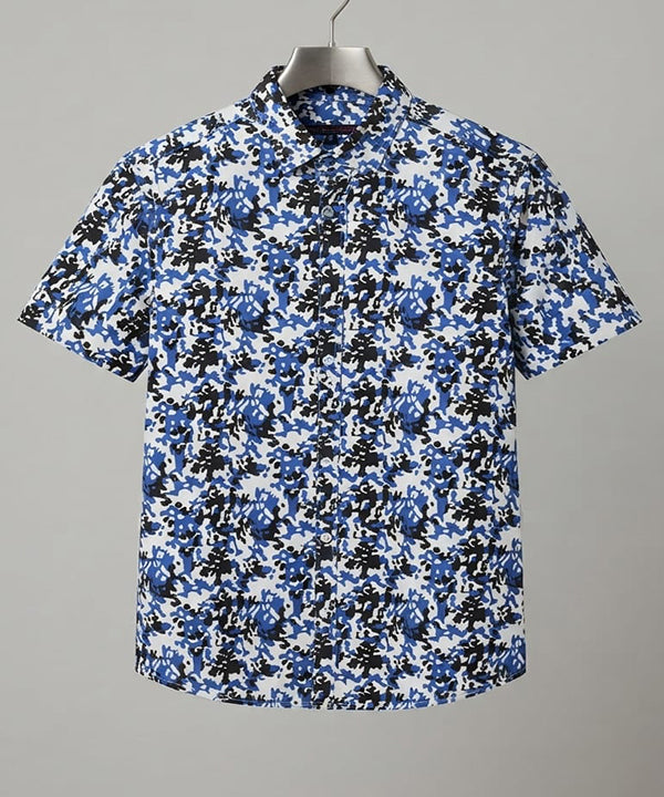 Men's Casual Printed Blue Half Sleves Shc-1776 (H)