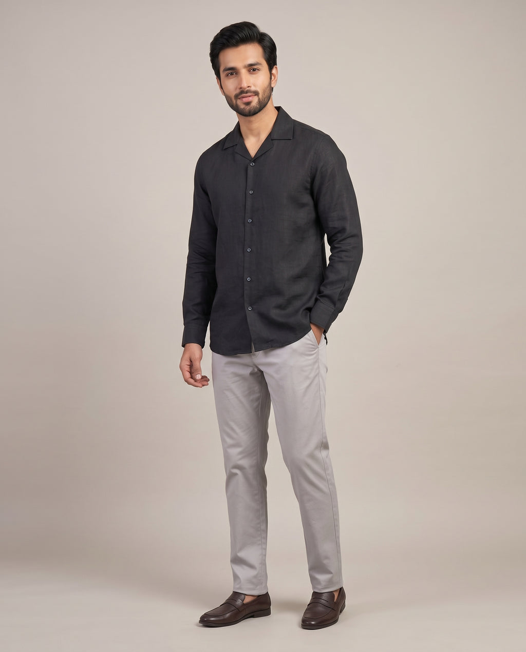 Men's Linen Shirt Full-Sleeves - Black Shc-3101 (ORG-H)